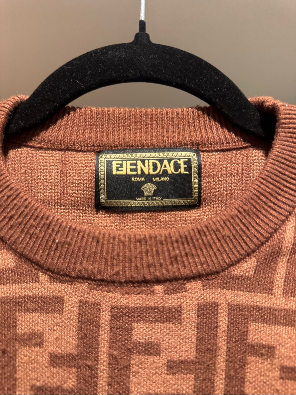 Fendi Brown/Tan Medusa Logo Crewneck Sweater - Picture 2 of 4